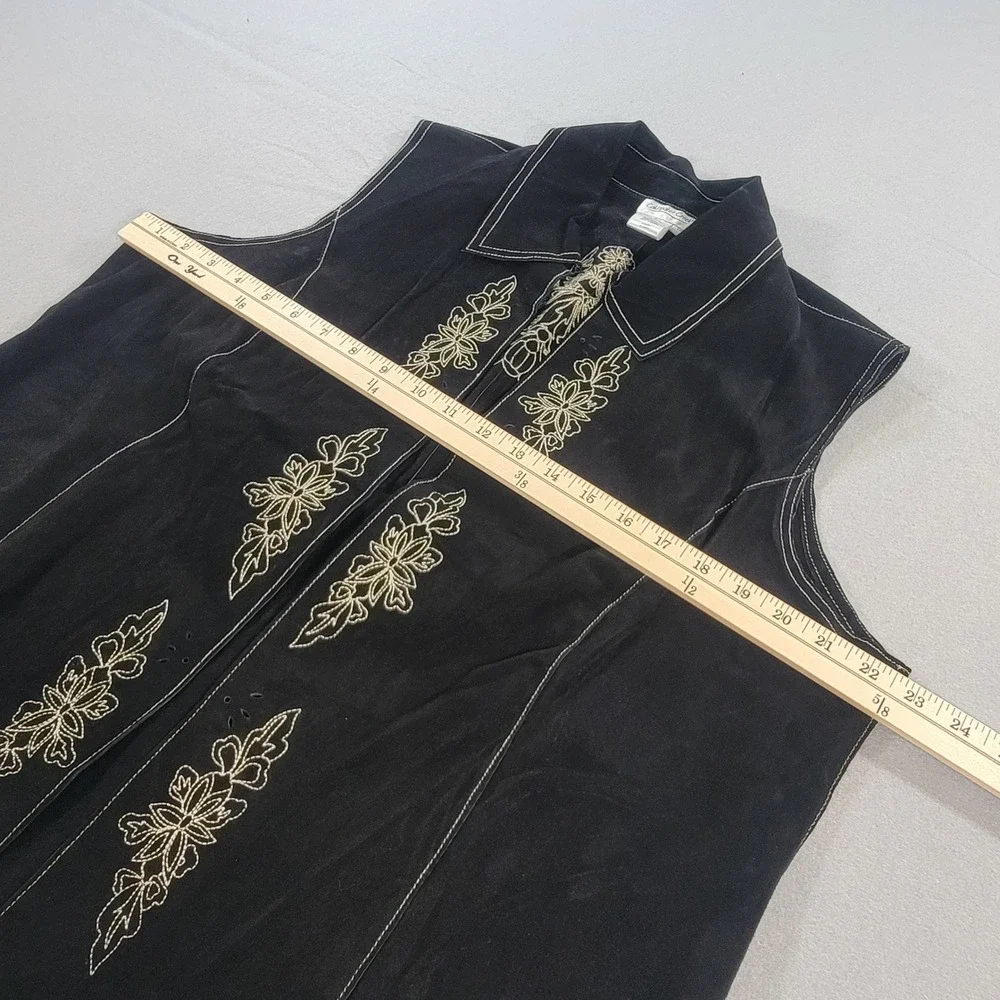 Coldwater Creek Vest Embroidered Suede Leather Black Western Boho Women's 1X